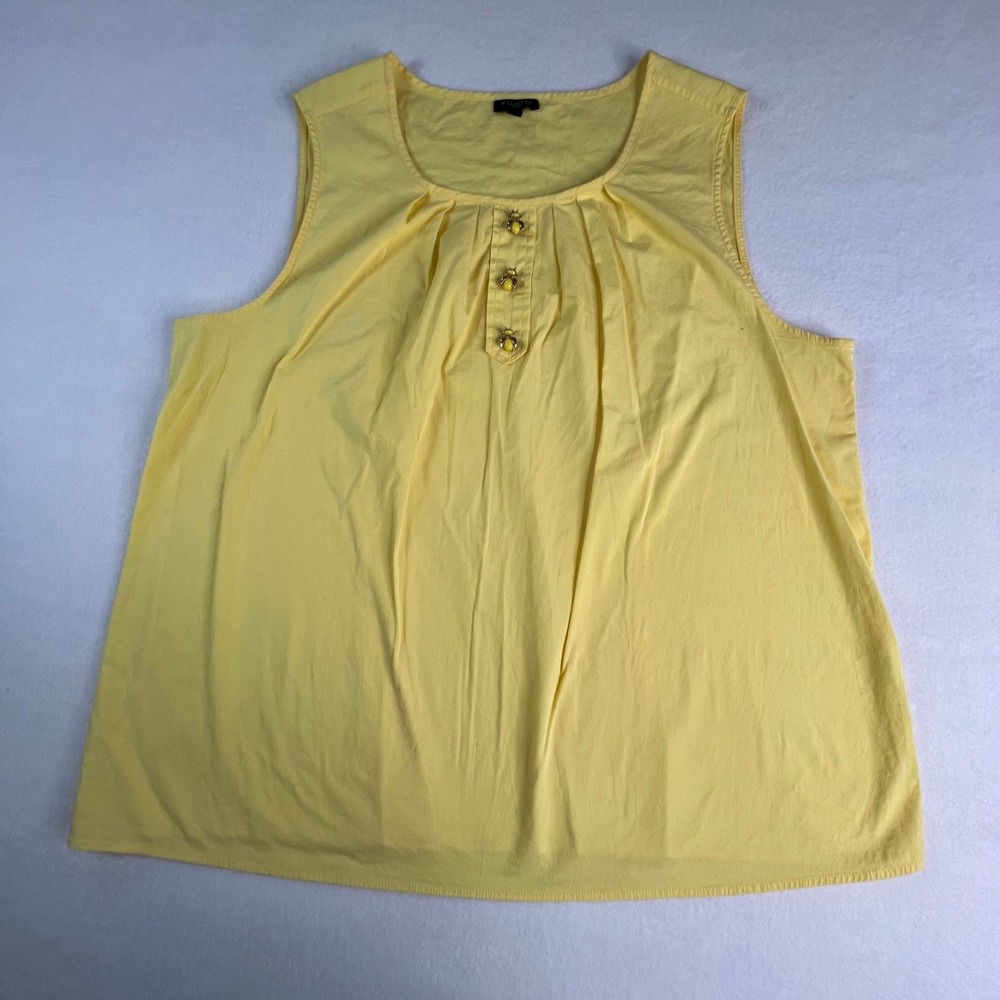 Talbots Woman Yellow Sleeveless Bee Button Pleated Blouse Top 16W Plus Size